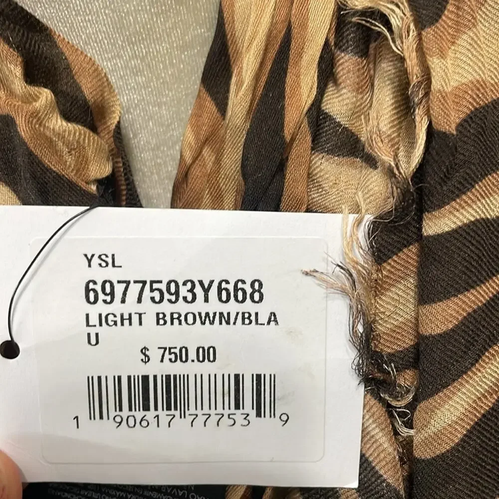Saint Laurent Scarf Animal Print Striped Brown Modal Cashmere Large Retail‎ $750